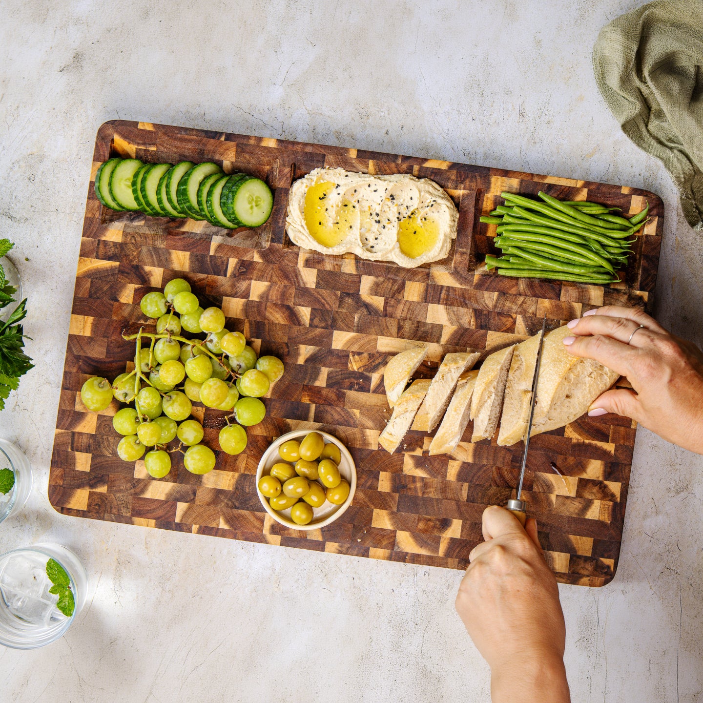 Three Bowl Prep + Serve Board (End Grain)