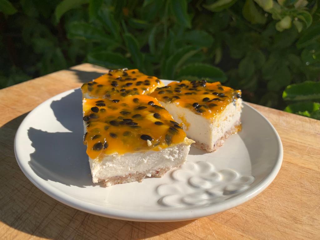 Summer no-bake passionfruit coconut slices